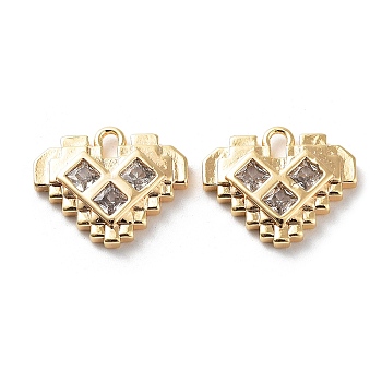 Rack Plating Brass Micro Pave Cubic Zirconia Pendants, Heart Charm, Real 18K Gold Plated, 11.5x14x2.5mm, Hole: 1.5mm