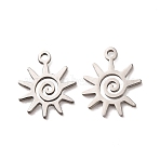 304 Stainless Steel Charms, Spiral Sun Charms, Laser Cut, Cut-Out, Stainless Steel Color, 12.5x10x1mm, Hole: 1.1mm(STAS-F367-19P)