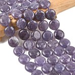 Natural Lepidolite/Purple Mica Stone Beads Strands, Flat Round, 15~15.5x6mm, Hole: 0.8~1mm, about 26pcs/strand, 15.55~15.71 inch(39.5~39.9cm)(G-L648-B09-15mm)