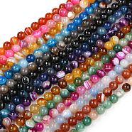 Natural Banded Agate/Striped Agate Beads Strands, Dyed, Round, Mixed Color, 10mm, Hole: 1mm, about 38pcs/strand, 14.57''~15.35''(37~39cm)(G-G582-B)