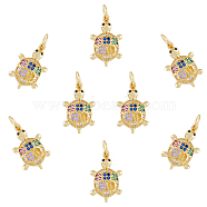 8Pcs Brass Micro Pave Colorful Cubic Zirconia Pendants, with Jump Ring, Tortoise Charms, Golden, 16x10x3mm, Hole: 3.5mm(ZIRC-DC0001-26)