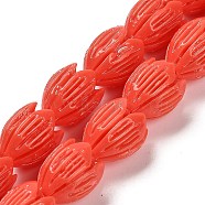 Synthetic Coral Dyed Carved Beads Strands, Flower, Cerise, 12x10mm, Hole: 1.5mm, about 22pcs/strand, 10.04''~10.63''(25.5~27cm)(CORA-P004-01A)