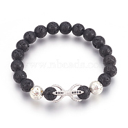 Stretch Bracelets, with Long-Lasting Plated Electroplated Natural Lava Rock, Natural Lava Rock and Brass Cubic Zirconia Beads, Claw, Platinum & Silver, 2-1/4 inch(5.6cm)(BJEW-G601-04P)