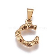 304 Stainless Steel Pendants, Bamboo Style, Letter, Golden Color, Letter.C, 18x13.6x3.7mm, Hole: 7x4mm(X-STAS-F235-01G-C)
