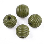 Painted Natural Wood Beehive Beads, Round, Olive, 12x11mm, Hole: 3mm(WOOD-S049-04A-05)