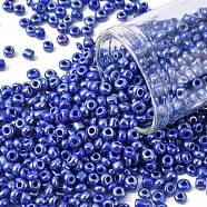 Glass Seed Beads, Opaque Colors Lustered, Round, Blue, 3mm, Hole: 1mm, about 10000pcs/pound(SEED-A012-3mm-128)