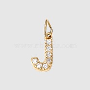 Stainless Steel Cubic Zirconia Pendants with Jump Rings, Real 14K Gold Plated, Long-Lasting Plated, Letter J, 8mm(FIND-PW0024-08J)