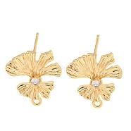 Brass Micro Pave Cubic Zirconia Stud Earring Findings, Fan, Golden, 17.8x15.8mm, Hole: 1.4mm, Pin: 11.5x0.8mm(KK-U015-02G)