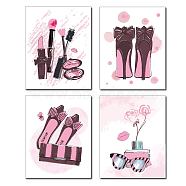Chemical Fiber Oil Canvas Wall Art, Canvas Print Wall Painting Home Decorations, Rectangle with Cosmetics & Shoes Pattern, Mixed Patterns, 25x20cm, 4pcs/set(HJEW-WH0019-026)