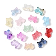 Transparent Spray Paint Glass Beads, Bowknot, Mixed Color, 9.5x14x6.5mm, Hole: 1mm(GLAA-Z011-11)