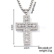 Brass Crystal Rhinestone Shiny Cross Pendant Box Chain Necklaces, Platinum, 23.62 inch(60cm)(XO0635-2)