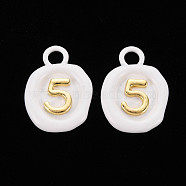 Spray Painted Alloy Pendants, Cadmium Free & Lead Free, Oval with Number 5, White, 26x18.5x3mm, Hole: 4mm(PALLOY-Q433-035C-RS)