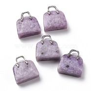 Natural Lilac Jade Brass Pendants, Platinum, Bag, 27.5x25x10mm, Hole: 6mm(KK-E274-01P-08)