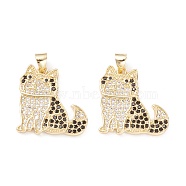 Brass Micro Pave Clear & Black Cubic Zirconia Pendants, Long-Lasting Plated, Cadmium Free & Lead Free, Cat, Real 18K Gold Plated, 25x20x2mm, Hole: 4.5x3.5mm(KK-D067-11G-RS)