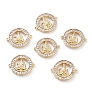 Brass Micro Pave Clear Cubic Zirconia Links Connectors, Flat Round with Taoist, Real 18K Gold Plated, 20.5x24.5x3mm, Hole: 1mm(KK-C100-42G)