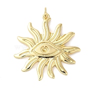 Rack Plating Brass Pendants, with Jump Ring, Lead Free & Cadmium Free, Long-Lasting Plated, Sun with Eye Charm, Real 18K Gold Plated, 31x30.5x2mm, Hole: 3.5mm(KK-D047-05G)