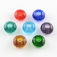 120 Faceted Glass European Beads, Large Hole Beads, No Metal Core, Rondelle, Mixed Color, 13~14x8mm, Hole: 5~5.5mm(GPDL-R014-M)