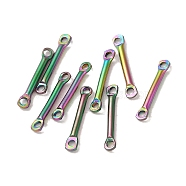 Ion Plating(IP) 304 Stainless Steel Links, Bar Connector Charms, Rainbow Color, 15x2.5x1.5mm, Hole: 1.4mm(STAS-Q323-05A-RC)