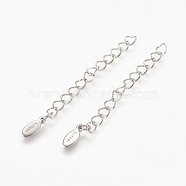 Stainless Steel Chain Extender, Curb Chains, Oval  Carved with S.steel Charms, Stainless Steel Color, 55~60x4mm(STAS-L201-15P)
