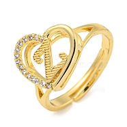 Heart with Letter Rack Plating Brass Micro Pave Cubic Zirconia Adjustable Rings for Women, Lead Free & Cadmium Free, Real 18K Gold Plated, Letter Z, Inner Diameter: 16mm(RJEW-I105-06G-Z)