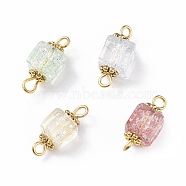 Crackle Glass Connector Charms, with Golden Tone Alloy Beads, Square, Mixed Color, 15~15.5x6~7x6~7mm, Hole: 1.5~2mm(PALLOY-JF01456)