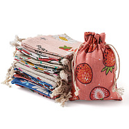 50Pcs 10 Styles Cotton & Linen Christmas Gift Bags, Drawstring Bags, Rectangle, Mixed Color, Fruit Pattern, 14x10x0.15~0.3cm, 10pcs/style(ABAG-KS0001-05)