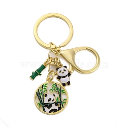 Rack Plating Panda Zinc Alloy Enamel Pendant Keychain, with Iron Keychain Ring, Golden, 8.9cm, pendant: 54x25x15mm(KEYC-G064-01E)