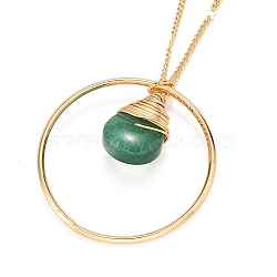 Teardrop Glass Beads Pendant Necklaces, with Golden Plated Brass Figaro Chains and Lobster Claw Clasps, Light Sea Green, 20 inch(50.7cm)(NJEW-JN03205-04)
