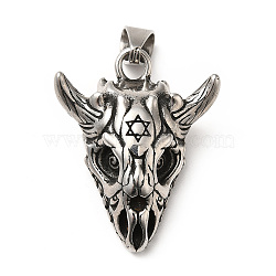 304 Stainless Steel Pendants, Goat Head with Star of David, Antique Silver, 42x33x13.5mm, Hole: 5.5x10mm(STAS-F281-01AS)