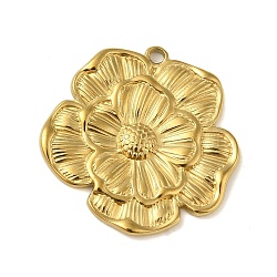 304 Stainless Steel Pendants, Flower Charm, Real 18K Gold Plated, 27x25x2.5mm, Hole: 2mm(STAS-S123-04G-04)