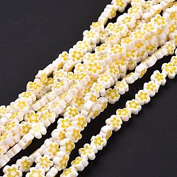 Handmade Millefiori Glass Bead Strands, Flower, Champagne Gold, 7.5~9x3mm, Hole: 1mm, about 55~57pcs/strand, 15.55 inch~15.94 inch(39.5cm~40.5cm)(X-LAMP-J035-8mm-46)