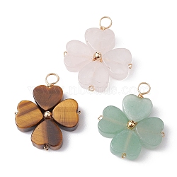 Natural & Synthetic Mixed Gemstone Shamrock Pendants, Eco-Friendly Copper Wire Wrapped Clover Charms, Mixed Dyed and Undyed, Light Gold, 27~28x23~24x6mm, Hole: 4mm(PALLOY-JF02229-01)