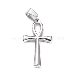 304 Stainless Steel Pendants, Laser Cut, Ankh Cross, Stainless Steel Color, 30x16x2mm, Hole: 4x7mm(STAS-L216-41P)