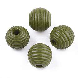 Painted Natural Wood Beehive Beads, Round, Olive, 12x11mm, Hole: 3mm(WOOD-S049-04A-05)