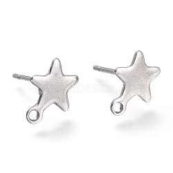 304 Stainless Steel Stud Earring Findings, Star, Stainless Steel Color, 10x8x0.8mm, Hole: 1.4mm, Pin: 0.8mm(X-STAS-K212-05P)
