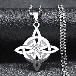 304 Stainless Steel Trinity Knot Pendant Necklaces for Men Women, Non-Tarnish, Stainless Steel Color, 23.43 inch(59.5cm)(NJEW-K283-36P)