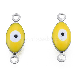 304 Stainless Steel Enamel Connector Charms, Stainless Steel Color, Horse Eye, Yellow, 14.5x5x3mm, Hole: 1.2mm(STAS-N092-179H)