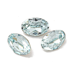 Glass Rhinestone Cabochons, Flat Back & Back Plated, Faceted, Oval, Indian Sapphire, 6x4x3mm(RGLA-L029-17B-263)