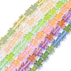 Transparent Electroplate Glass Beads Strands, AB Color Plated, Bear, Mixed Color, 9~9.5x8x2.5mm, Hole: 0.7mm, about 45pcs/strand, 16.46 inch(41.8cm)(GLAA-F122-05)