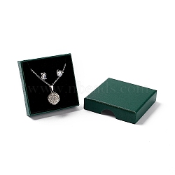 Paper with Sponge Mat Necklace Boxes, Square, Dark Green, 7x7x1.65cm, Inner Diameter: 6.3x6.3x1cm(X-OBOX-G018-01A-01)