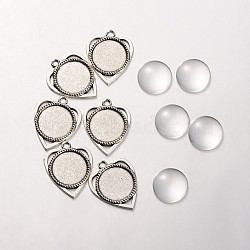 18x4mm Transparent Clear Glass Cabochons and Antique Silver Alloy Heart Pendant Cabochon Settings, Pendant: 30.5x25mm, Tray: 18mm, Hole: 2mm(DIY-X0183-AS)