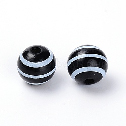 Natural Chinese Cherry Wood Beads, Round with Stripe Pattern, Black, 15x16mm, Hole: 4mm(WOOD-TAC0010-09D)