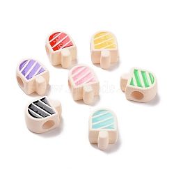 Rubberized Style Acrylic European Beads, with Enamel, Large Hole Beads, Ice Lolly, Mixed Color, 13.2x9.8x7.1mm, Hole: 4.3mm(SACR-E009-03)