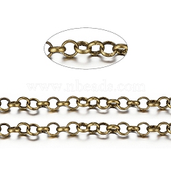Brass Rolo Chains, Belcher Chains, Soldered, with Spool, Cadmium Free & Nickel Free & Lead Free, Antique Bronze, 4x1.2mm, about 92m/roll(CHC-S008-002B-AB)