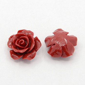 Synthetic Coral 3D Flower Rose Beads, Dyed, Dark Red, 14x8mm, Hole: 1~1.4mm
