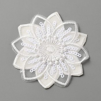 Computerized Embroidery Lace Self Adhesive/Sew on Patches, Costume Accessories, Appliques, Flower Pattern, 68x69x2mm