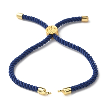 Cotton Cord Bracelet Making, with Brass Findings, Flat Round with Tree of Life, Real 18K Gold Plated, Medium Blue, 8-5/8 inch(22cm), Hole: 2mm