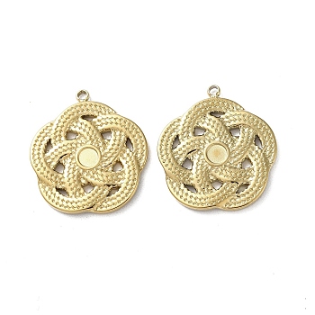 Ion Plating(IP) 304 Stainless Steel Pendant Canbochon Srttings, Real 18K Gold Plated, Flower, 27x24.5x2.5mm, Hole: 1.8mm