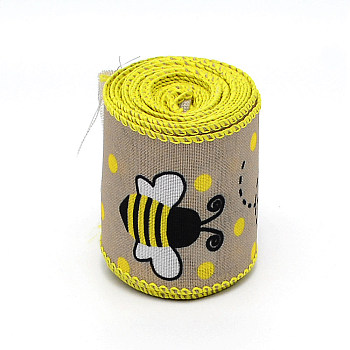 Polyester Ribbon, Garment Accessories, Bees Pattern, Dark Goldenrod, 2-1/2 inch(63mm), 6m/roll