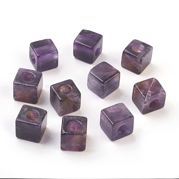 Natural Amethyst European Beads, Large Hole Beads, Cube, 10x10x10mm, Hole: 4.5~5mm